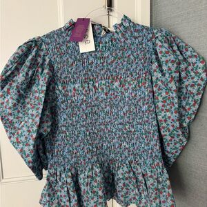 Sea New York Blue Floral Smocked Blouse